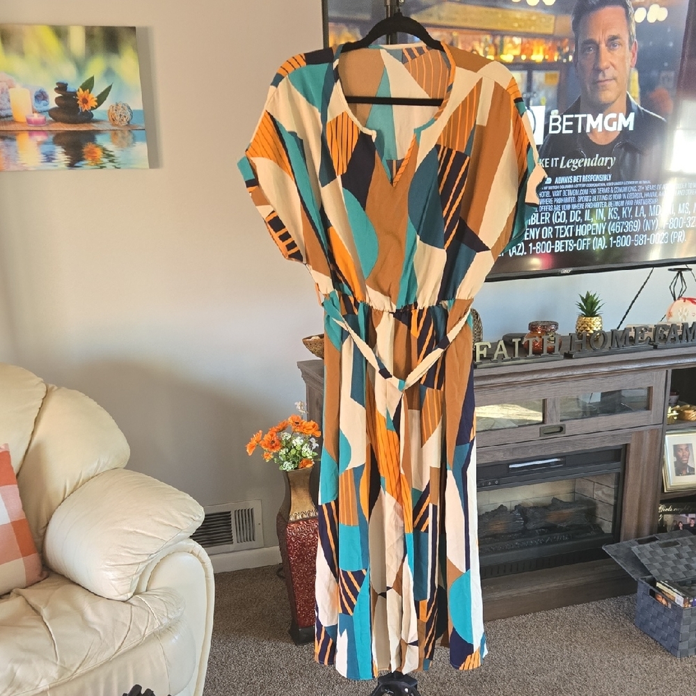 Women's Multicolor Geometric Print Dress 🤎 SIZE 1XL